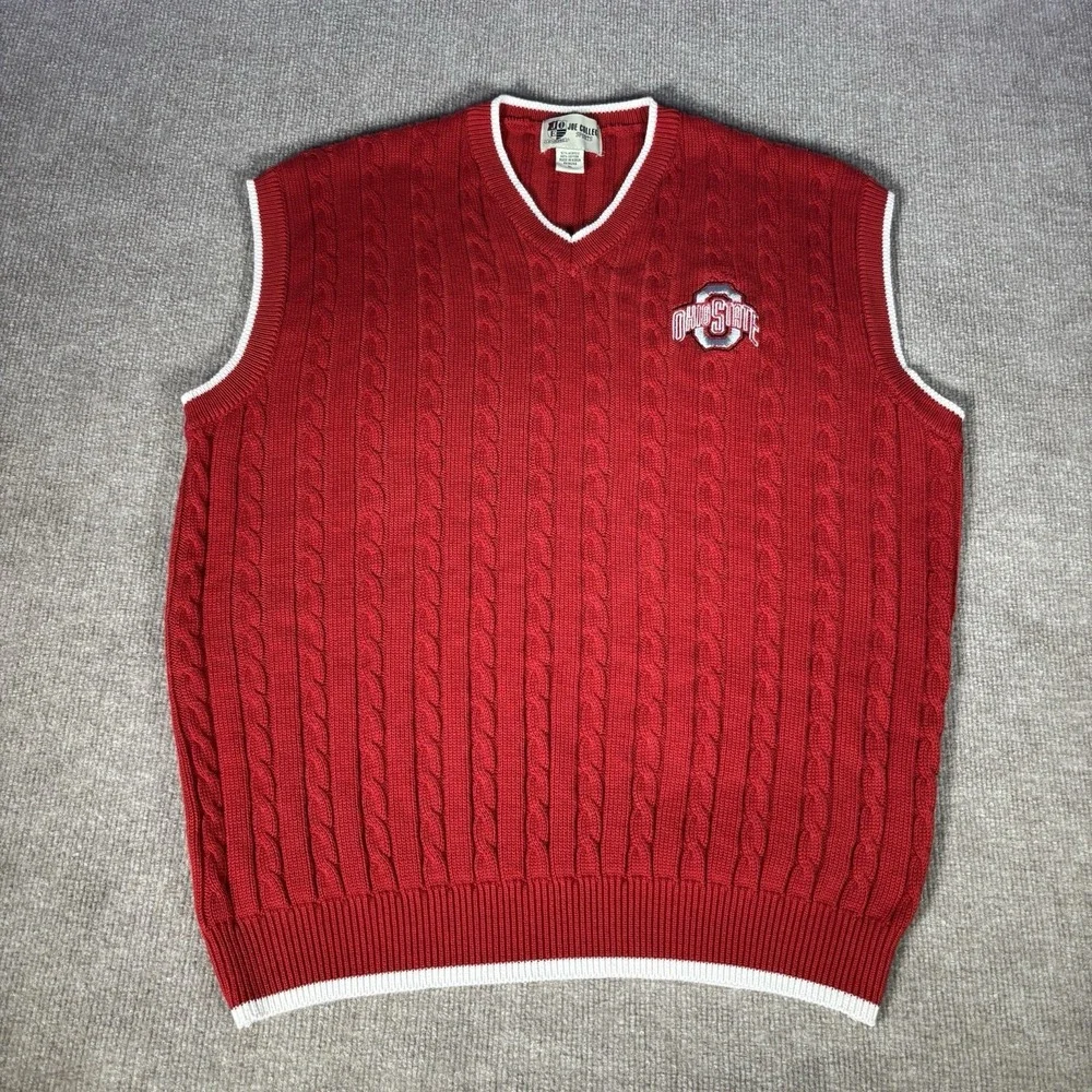 Vintage Ohio State Buckeyes Sweater Vest Mens XL Red Cable‎ Knit Embroidered 90s